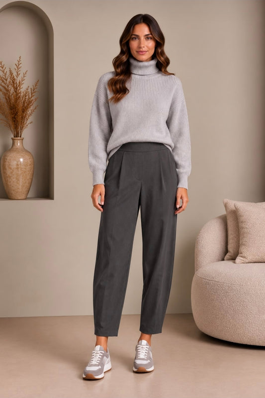 Darling Travel  Barrel Leg Trousers - Charcoal