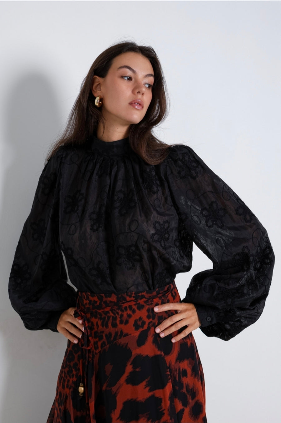 Luna Sheer Floral Blouse - Black