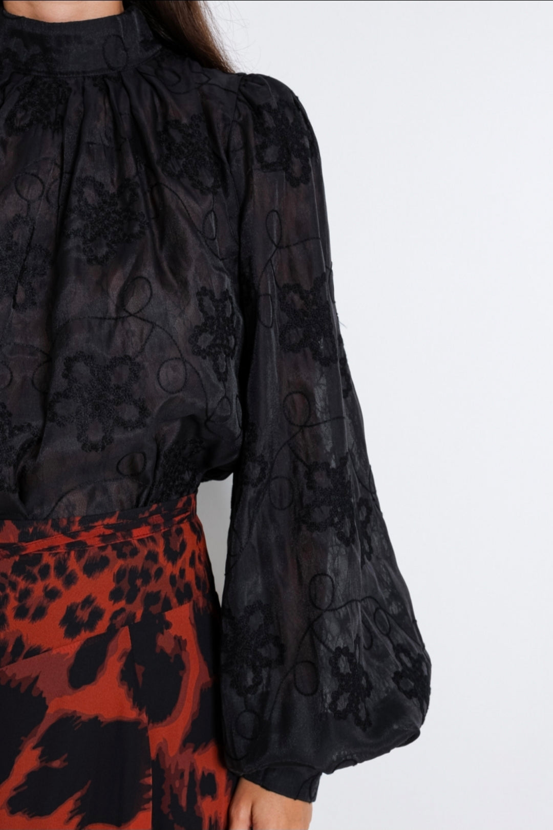 Luna Sheer Floral Blouse - Black
