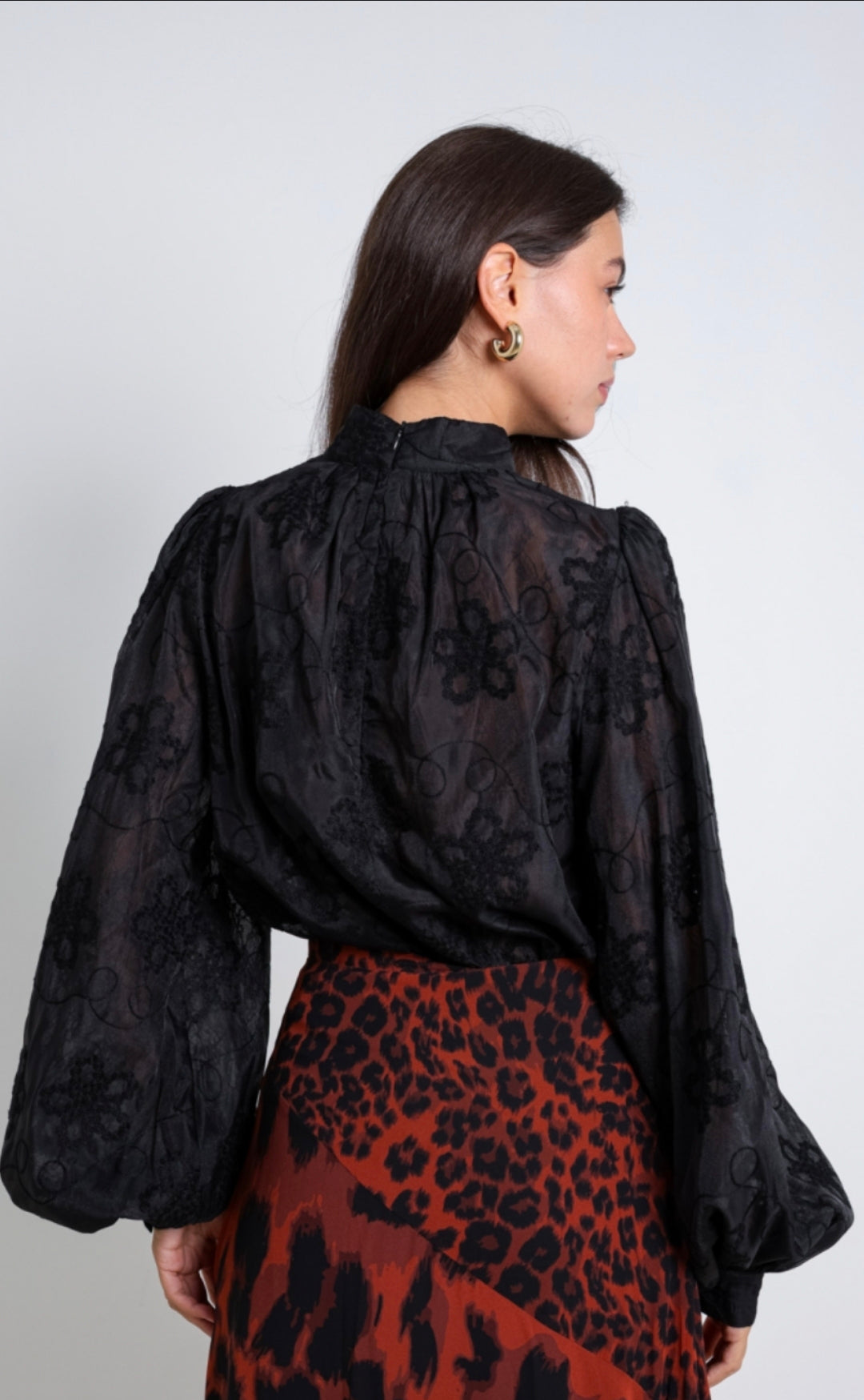 Luna Sheer Floral Blouse - Black