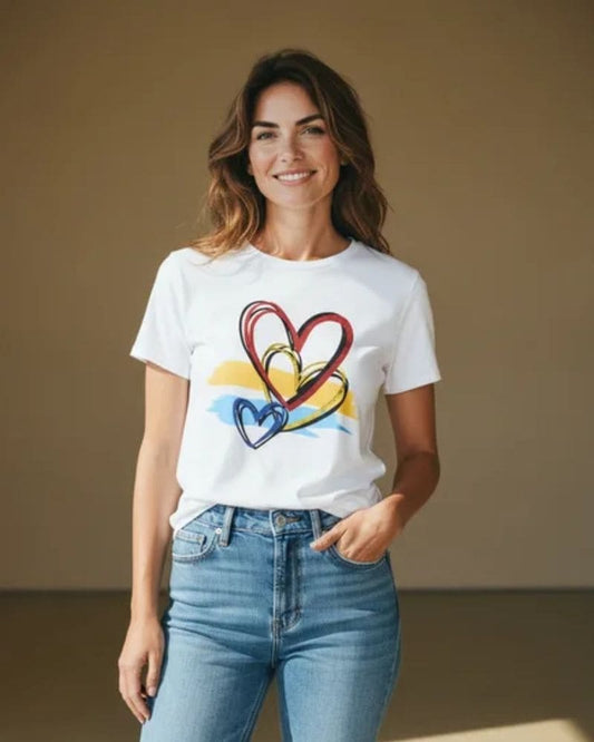 Alexa Colorful Hearts T-shirt White