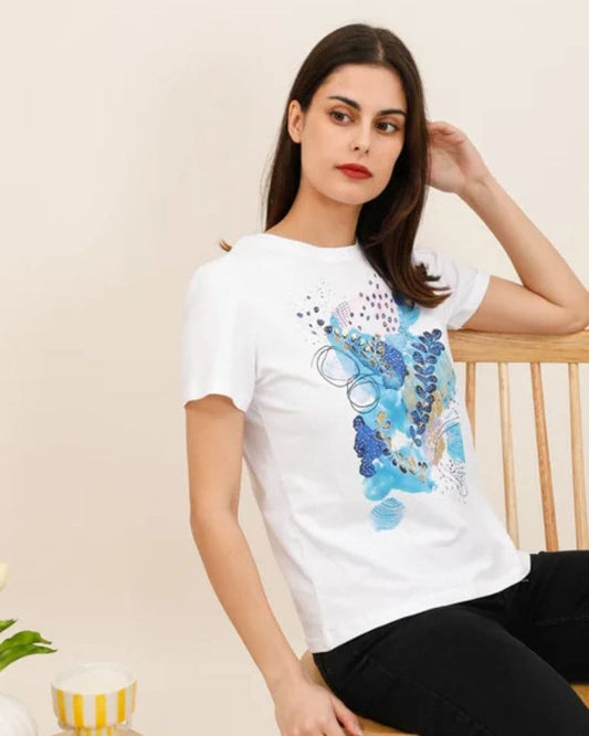 Ashley Artistic Blue Illustration T-Shirt