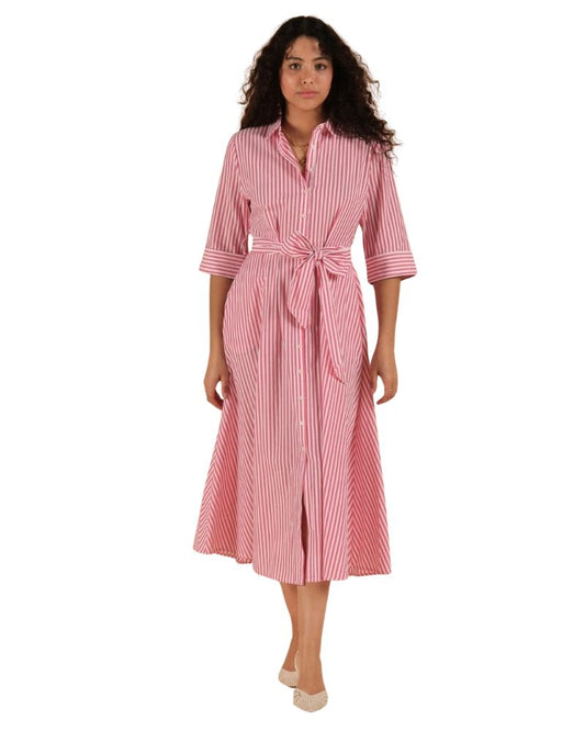 Gina Red Stripe Shirt Dress