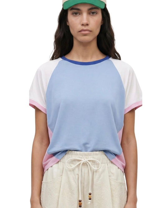 Alice Crew Neck Block T-Shirt in Blue