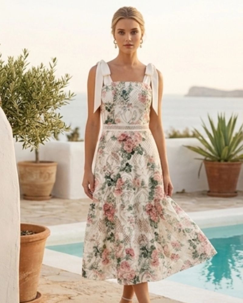 Flora Midi Dress with Bows