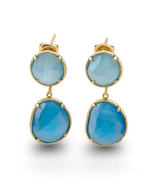 Elie Double Stone Drop Earrings in Blue
