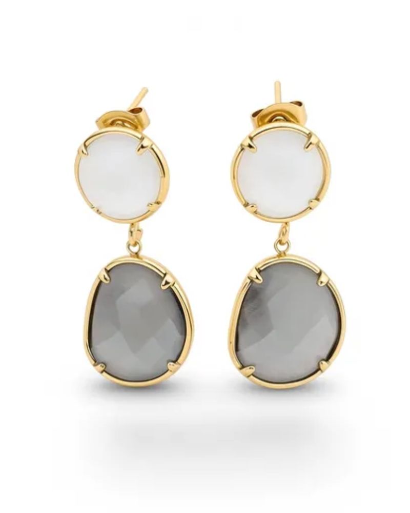 Elie Double Stone Drop Earrings in Black