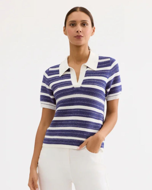 Leo & Ugo Polo Style Stripe top OE483