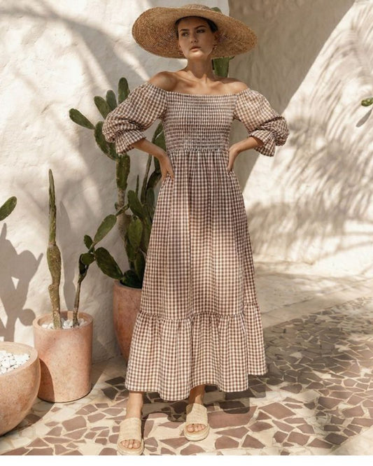 Luissa Gingham Mocha Dress