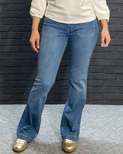 Para Mi Jade Pocket Denim Jeans  - Mid Blue
