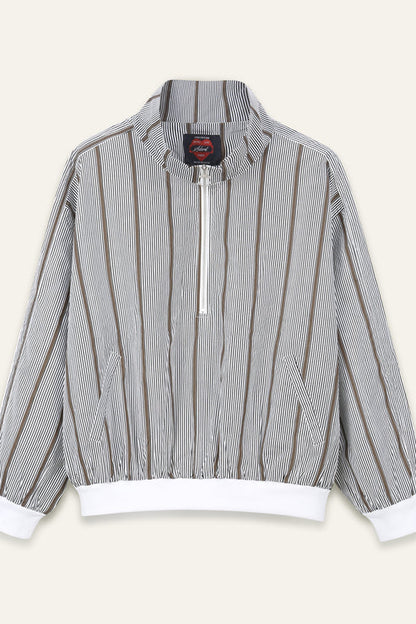 Celina Zip Up Jacket in Grey with Ecru & Chocolate Stripe