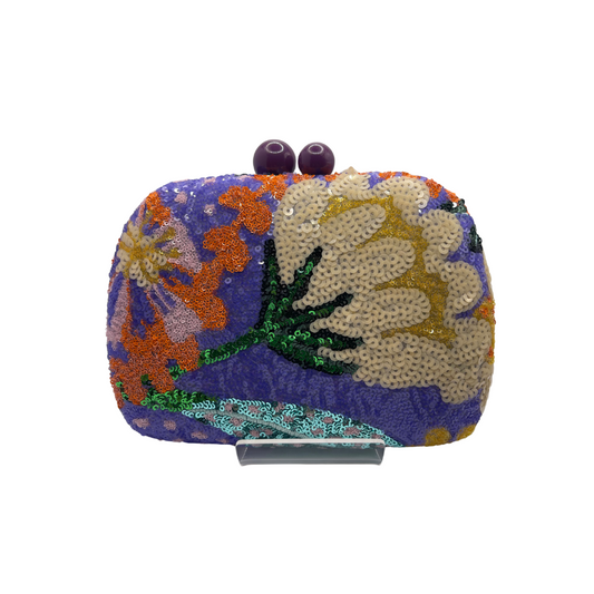 Aurora Sequin Floral Clutch in Purple