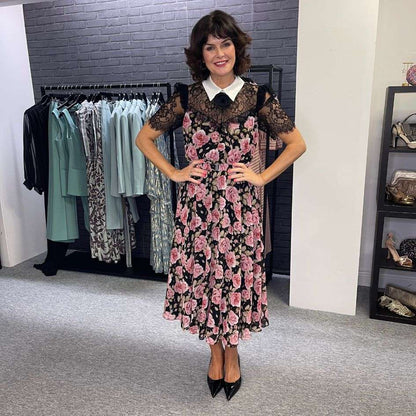 Nissa Black and Pink Floral Dress