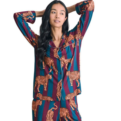 Chelsea Peers - Callie Tiger Stripe Print Long Pyjama Set