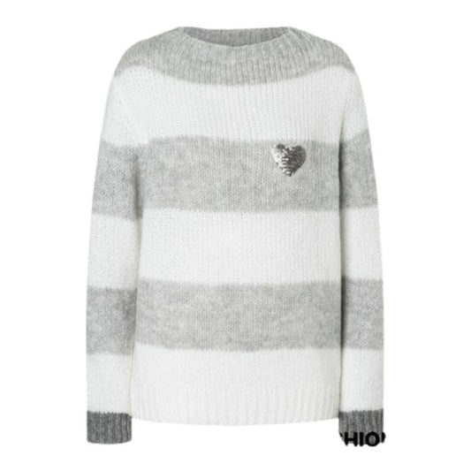 More & More - Pullover with Block Striped 3717 Silver Grey Melange and Off White