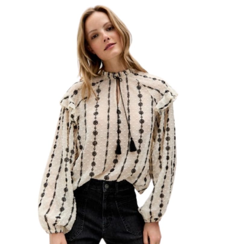 More & More - Chiffon Blouse 2031 Embellished Jacquard Chiffon Powder Creme