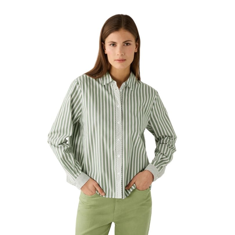 More & More - Cropped Shirt Blouse Striped Cotton - Spring Green