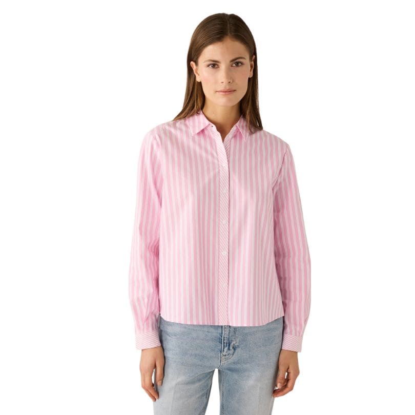 More & More - Cropped Shirt Blouse Striped Cotton - Rosy