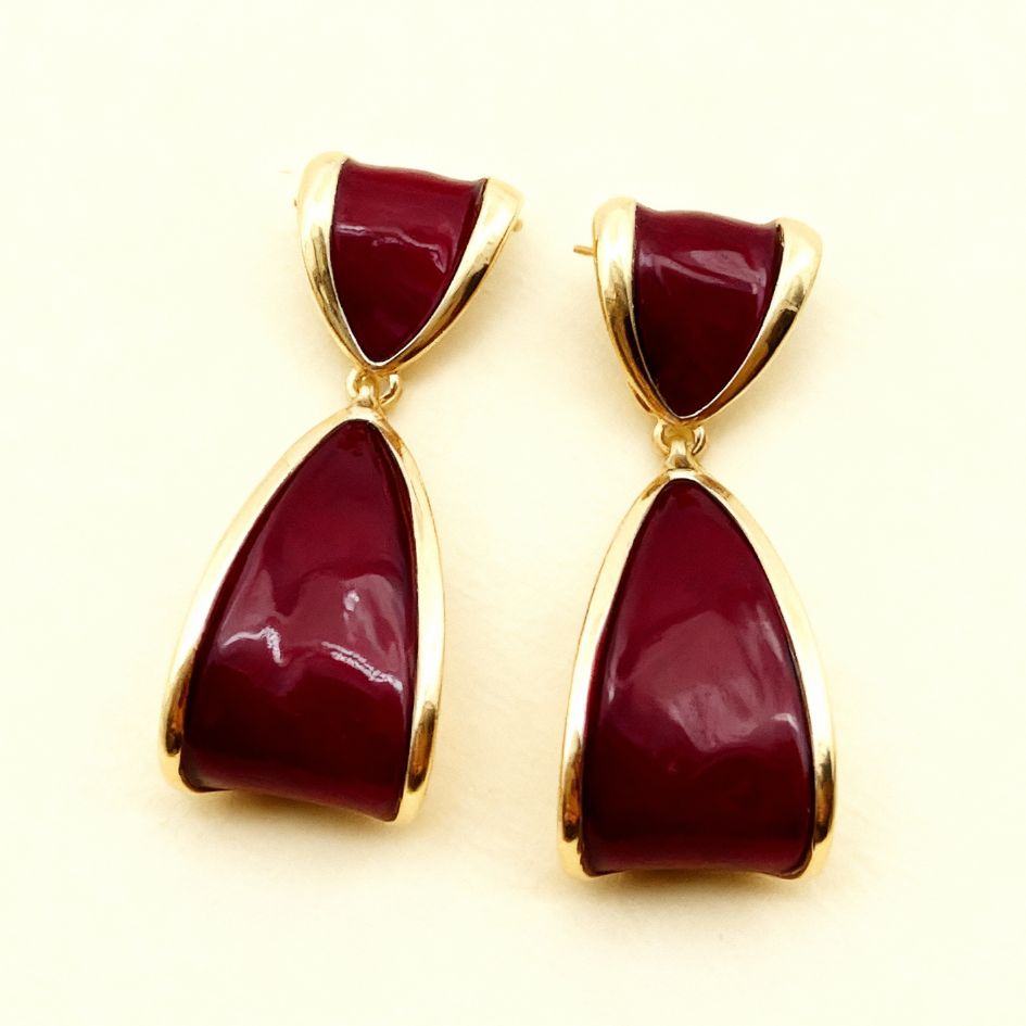 Statement Burgundy and Gold Drop Earrings