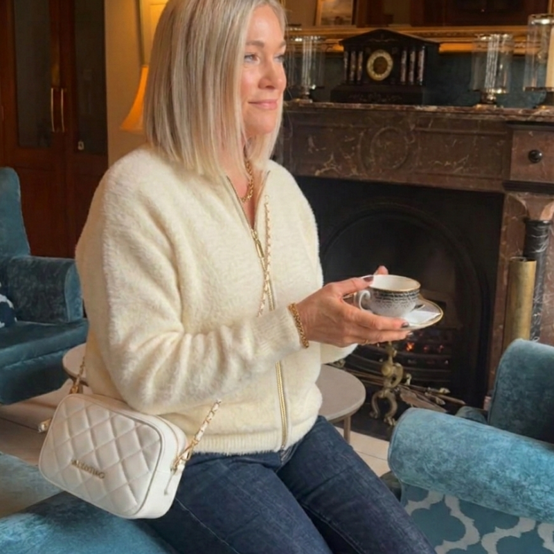 Alma Zip Cardigan Cream
