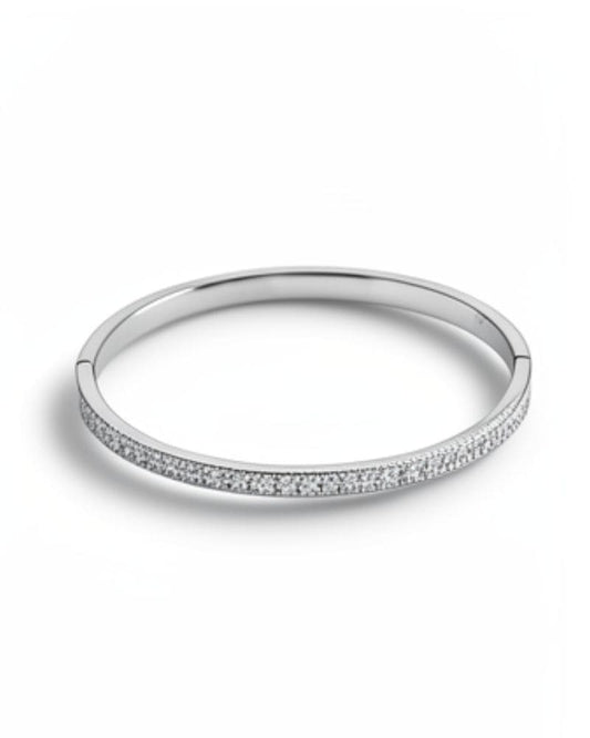 Emily Rhinestone Bangle Bracelet - Silver
