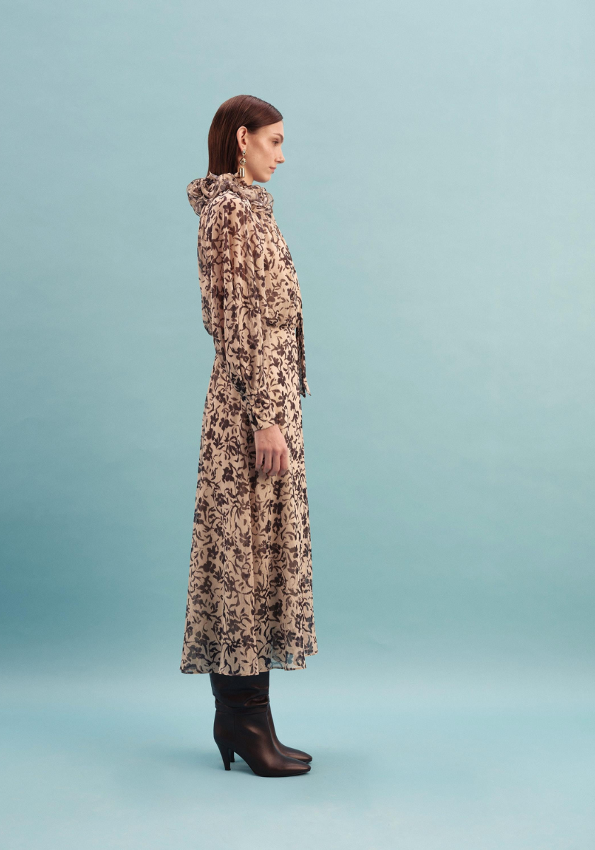 Kameya Kavya Dress with Ruffle Collar - Beige