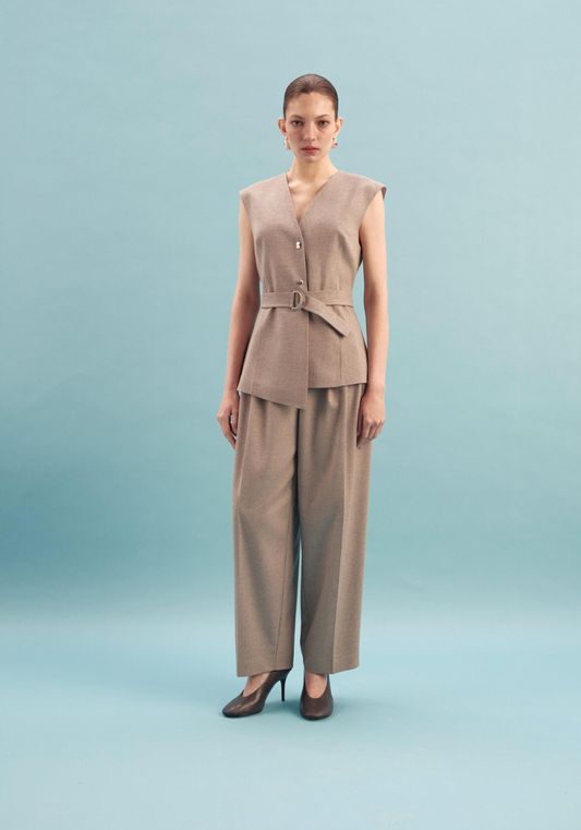 Kameya Kiku Belted Waistcoat - Beige