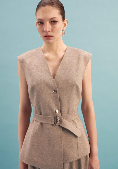 Kameya Kiku Belted Waistcoat - Beige