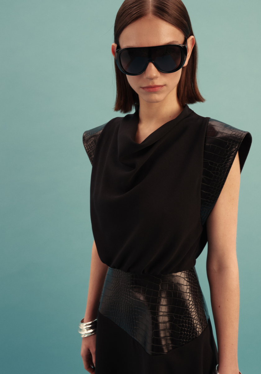 Kameya Kara Dress with Leather Detail - Black