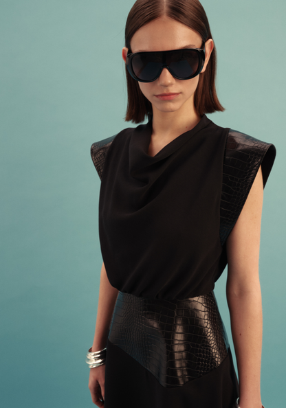 Kameya Kara Dress with Leather Detail - Black