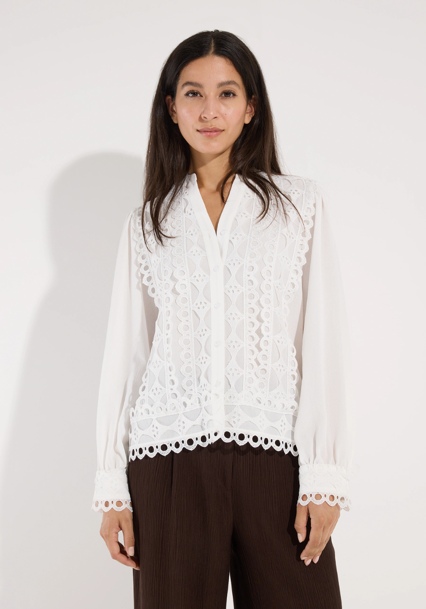 More & More Crepe Blouse with Lace Trim