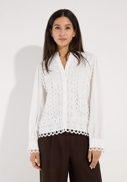 More & More Crepe Blouse with Lace Trim