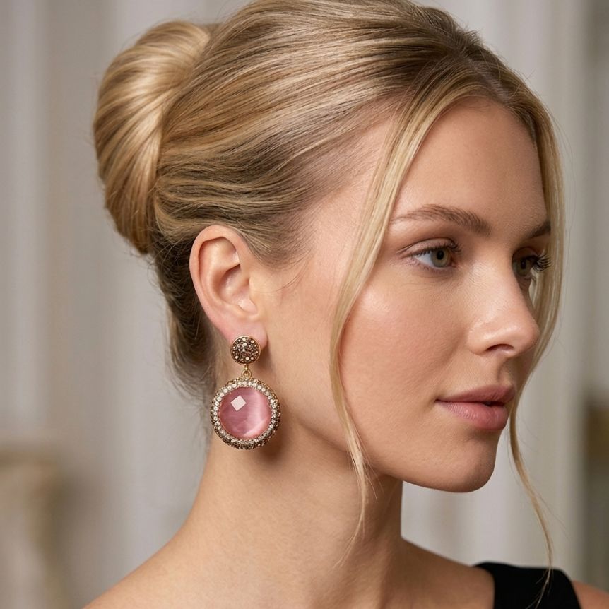 Belle Pink Gemstone Earrings in Gold