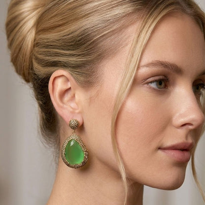 Mila Green Gemstone Earrings in Gold