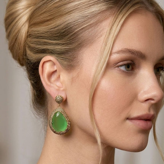 Mila Green Gemstone Earrings in Gold