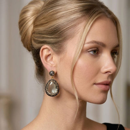 Lianna Grey Gemstone Earrings in Gold