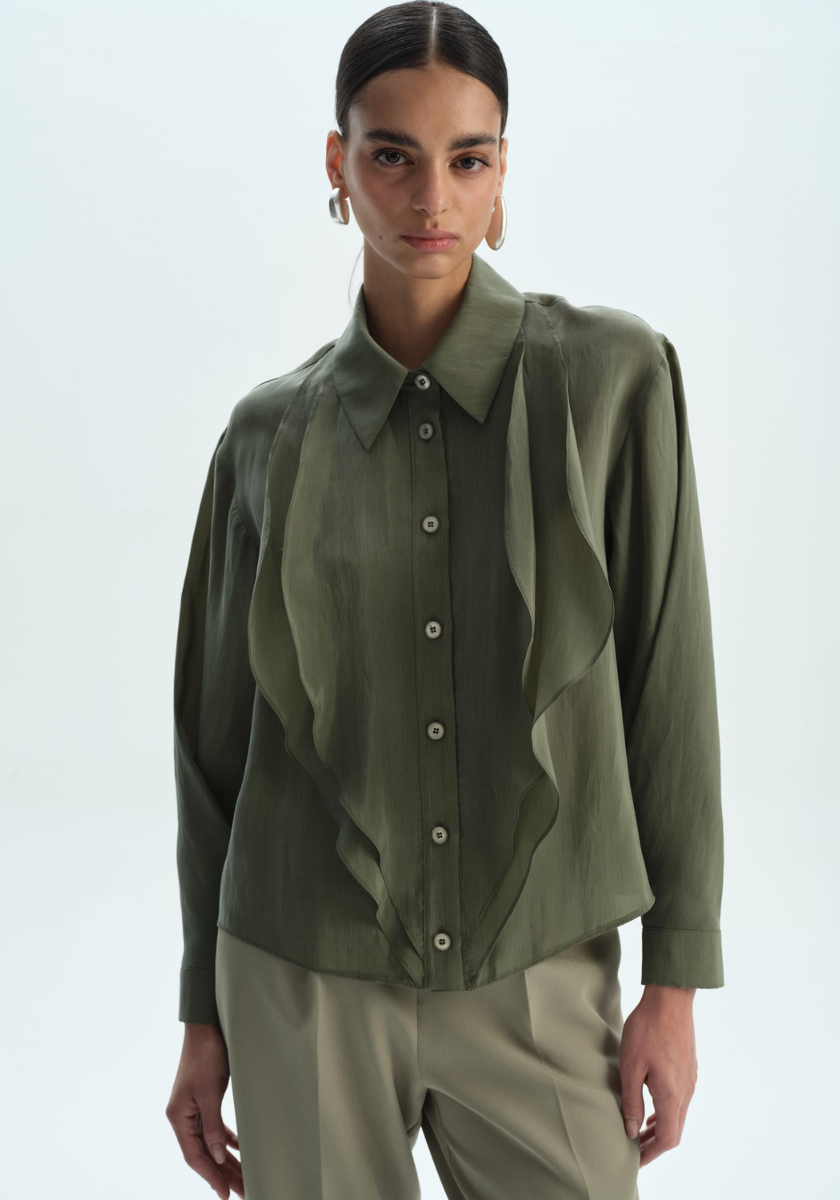Kameya Kenton Blouse with Ruffle Detail - Khaki