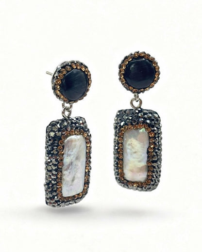 Serena Rectangle Gemstone Earrings in Midnight Black