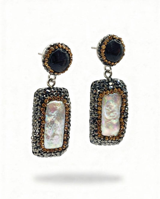 Serena Rectangle Gemstone Earrings in Midnight Black