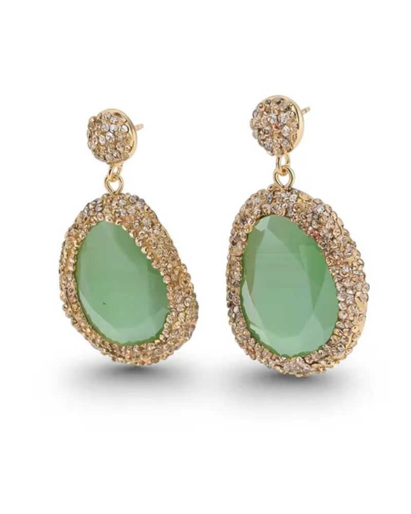 Mila Green Gemstone Earrings in Gold