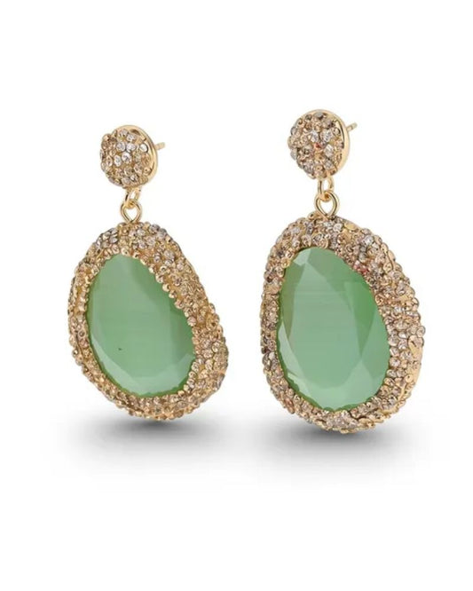 Mila Green Gemstone Earrings in Gold