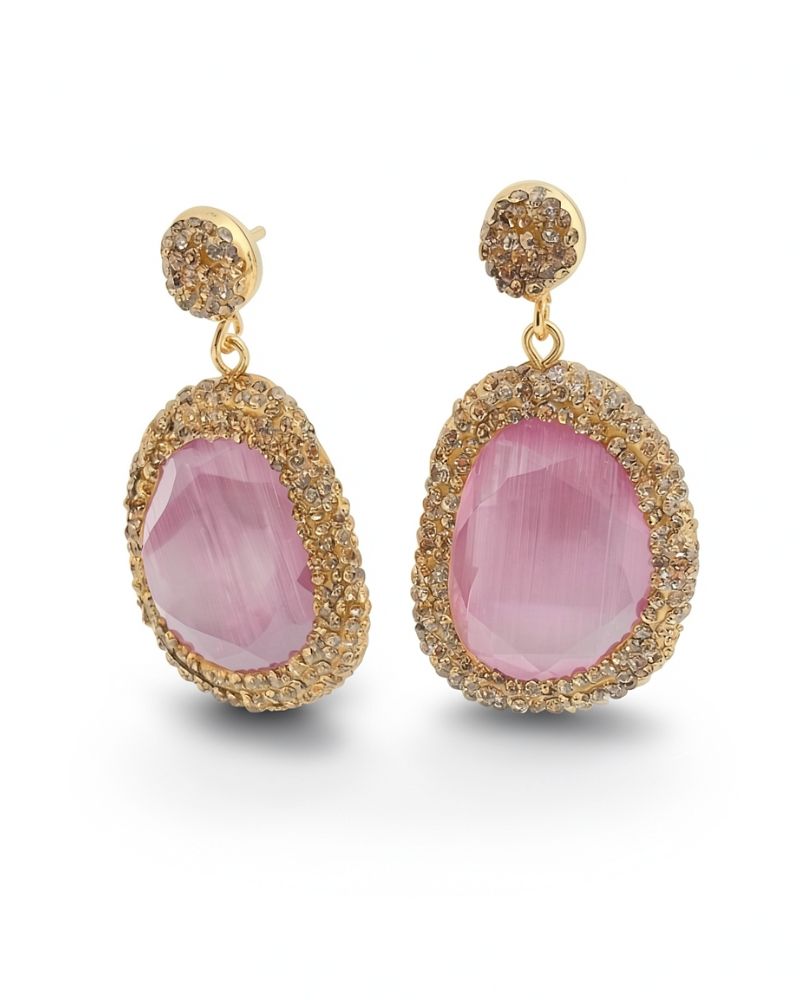 Mila Pink Mauve Gemstone Earrings in Gold