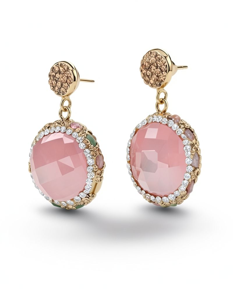 Belle Pink Gemstone Earrings in Gold