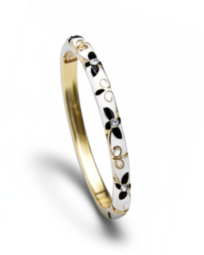 Emma Gold Floral Engraved Bangle White