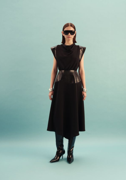 Kameya Kara Dress with Leather Detail - Black