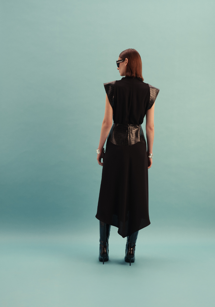 Kameya Kara Dress with Leather Detail - Black