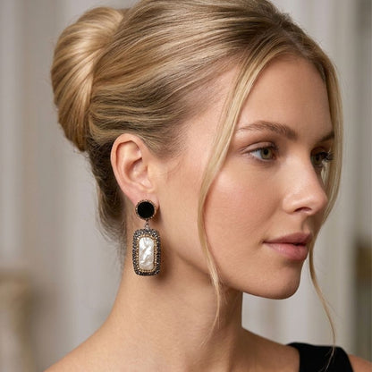 Serena Rectangle Gemstone Earrings in Midnight Black