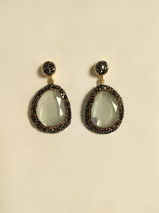 Lianna Grey Gemstone Earrings in Gold