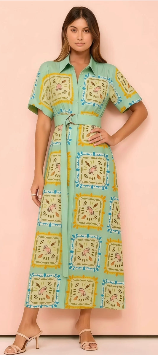 Reina Short Sleeve Belted Dress