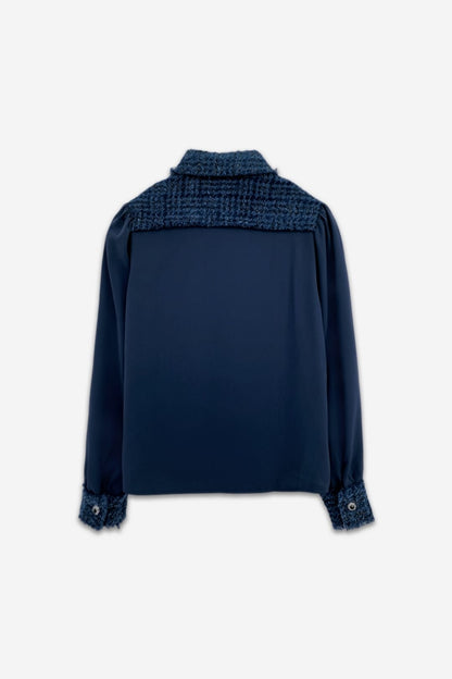Laura Tweed Effect Blouse - Navy